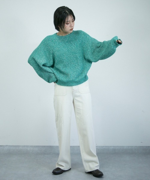 spoon store（スプーンストア）の「ミックスループヤーンドルマンニット（ニット/セーター・レディース・グリーン/アイボリー・フリー）」の8枚目の写真