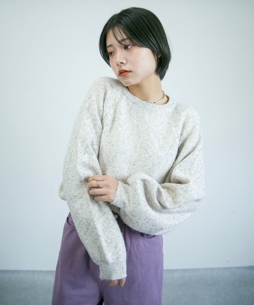 spoon store（スプーンストア）の「ミックスループヤーンドルマンニット（ニット/セーター・レディース・グリーン/アイボリー・フリー）」の3枚目の写真