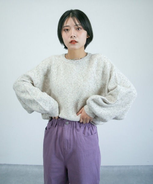 spoon store（スプーンストア）の「ミックスループヤーンドルマンニット（ニット/セーター・レディース・グリーン/アイボリー・フリー）」の4枚目の写真