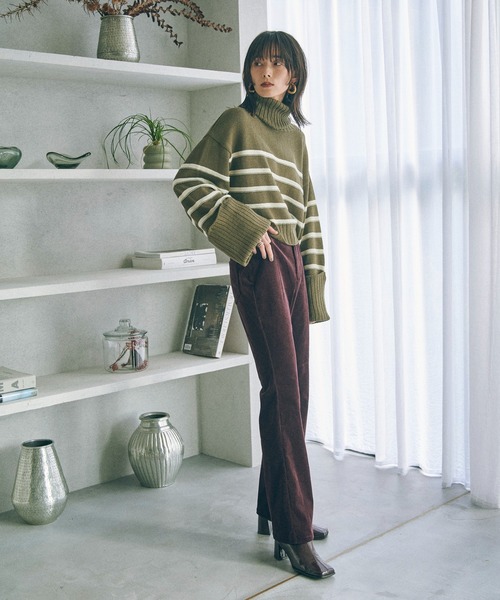 MATURED(マチュアード)の「【MATURED/マチュアード】ボーダータートルニット(ニット/セーター・レディース・ブラック/カーキ・FREE)」の12枚目の写真