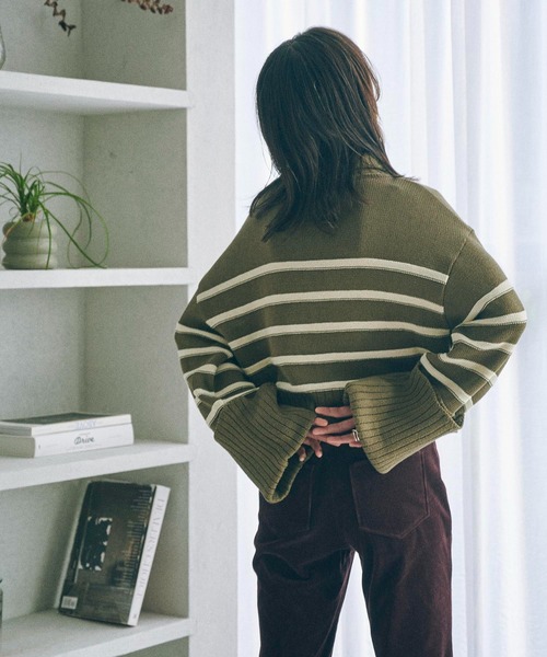 MATURED(マチュアード)の「【MATURED/マチュアード】ボーダータートルニット(ニット/セーター・レディース・ブラック/カーキ・FREE)」の14枚目の写真