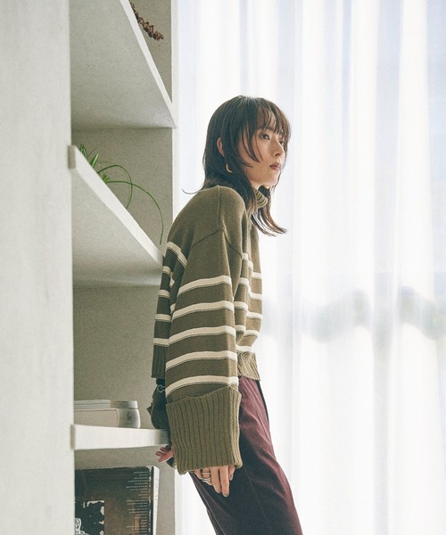 MATURED(マチュアード)の「【MATURED/マチュアード】ボーダータートルニット(ニット/セーター・レディース・ブラック/カーキ・FREE)」の17枚目の写真