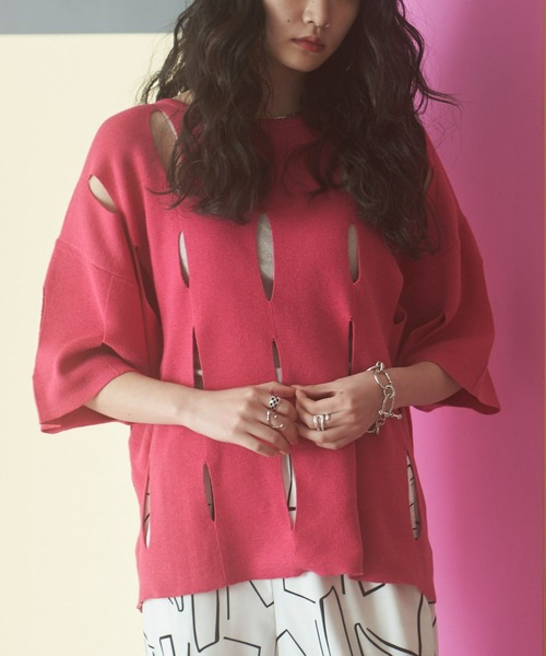 VACANCY(ヴァカンシー)の「グレーターホールオーバーニット(ニット/セーター・レディース・ホワイト/ブラック/ピンク/ブルー/ライトグリーン・FREE)」の1枚目の写真