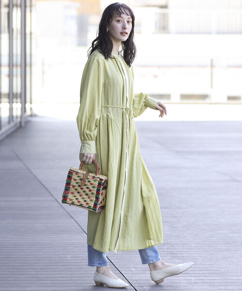 Ray BEAMS（レイビームス）の「Ray BEAMS / ストライプ サイド ギャザー ワンピース（ワンピース・レディース・ブラック/グリーン系その他2・ONE SIZE）」の7枚目の写真