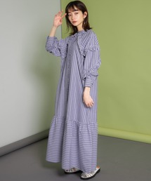 KBF | 『WEB/一部店舗限定』プチフリルストライプワンピース(ワンピース)