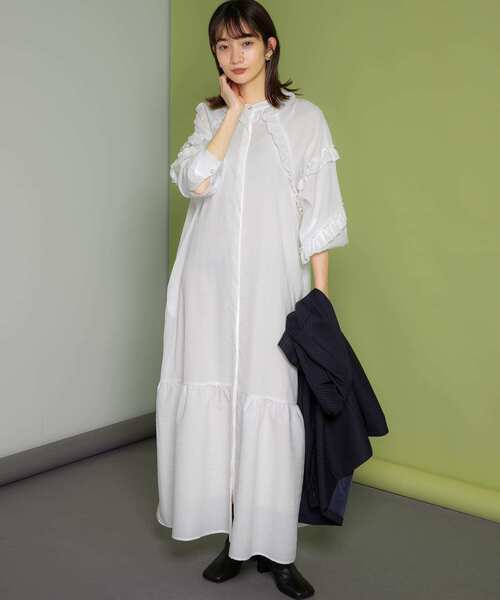 KBF（ケイビーエフ）の「『WEB/一部店舗限定』プチフリルストライプワンピース（ワンピース・レディース・ホワイト/ブルー系その他/ブラック・ONE）」の8枚目の写真