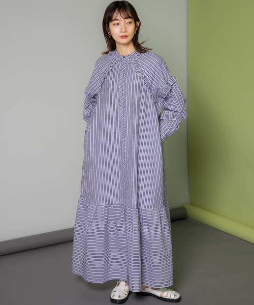 KBF（ケイビーエフ）の「『WEB/一部店舗限定』プチフリルストライプワンピース（ワンピース・レディース・ホワイト/ブルー系その他/ブラック・ONE）」の20枚目の写真