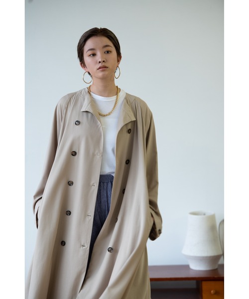HANNE（アン）の「テロンチコート（ノーカラーコート・レディース・ベージュ/ネイビー・フリー）」の5枚目の写真