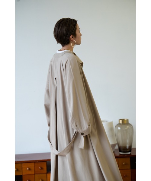 HANNE（アン）の「テロンチコート（ノーカラーコート・レディース・ベージュ/ネイビー・フリー）」の9枚目の写真