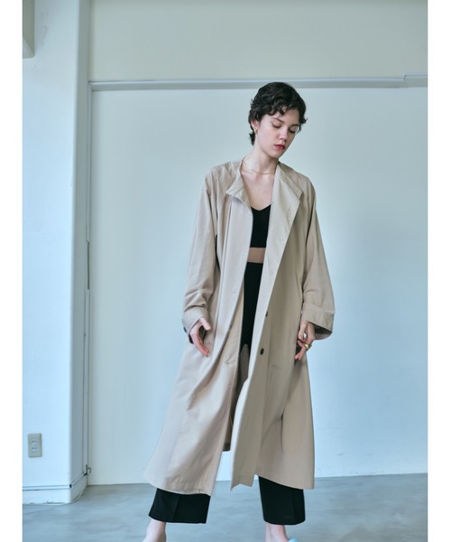 HANNE（アン）の「テロンチコート（ノーカラーコート・レディース・ベージュ/ネイビー・フリー）」の10枚目の写真