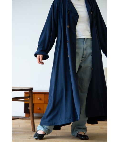 HANNE（アン）の「テロンチコート（ノーカラーコート・レディース・ベージュ/ネイビー・フリー）」の11枚目の写真