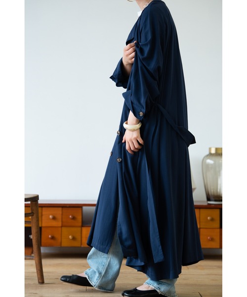 HANNE（アン）の「テロンチコート（ノーカラーコート・レディース・ベージュ/ネイビー・フリー）」の7枚目の写真