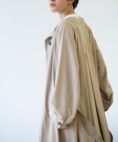 HANNE（アン）の「テロンチコート（ノーカラーコート・レディース・ベージュ/ネイビー・フリー）」の12枚目の写真