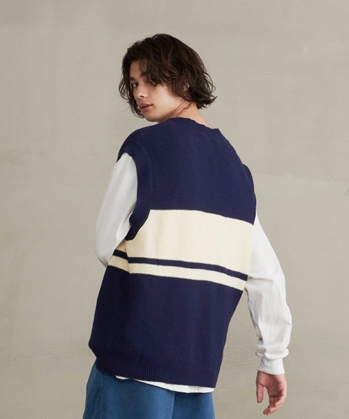 JUGLANS(ユグランス)の「【Revo.】コットンアクリルパネルボーダーニットベスト/メンズ(ベスト・メンズ・ホワイト/ネイビー/ブルー・M/L)」の5枚目の写真