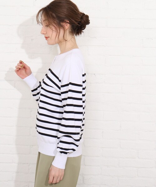 SHOO・LA・RUE(シューラルー)の「◆クリアコットンクルーカーディガン(カーディガン/ボレロ・レディース・オフホワイト/グリーン/ホワイト系5/レッド系1/ブラック/ブルー・04/03/02)」の9枚目の写真