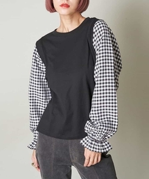 A de a.v.v | 袖チェックドッキングカットソー(Tシャツ/カットソー)