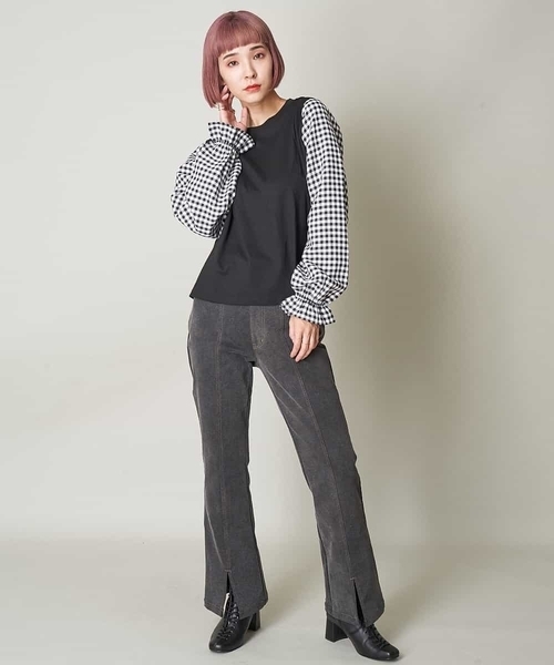 A de a.v.v(アードアー・ヴェ・ヴェ)の「袖チェックドッキングカットソー(Tシャツ/カットソー・レディース・ブラック・38/36)」の11枚目の写真