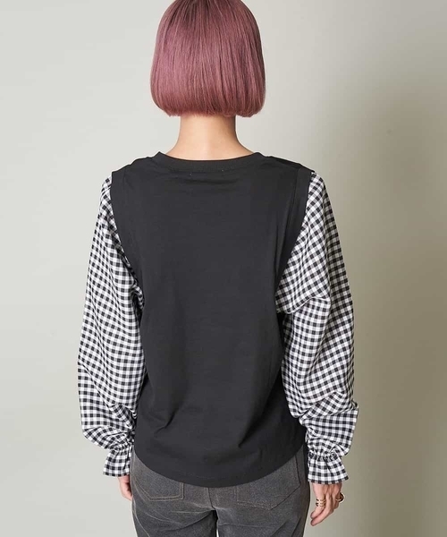 A de a.v.v(アードアー・ヴェ・ヴェ)の「袖チェックドッキングカットソー(Tシャツ/カットソー・レディース・ブラック・38/36)」の5枚目の写真