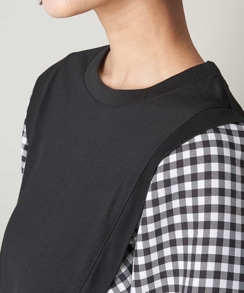 A de a.v.v(アードアー・ヴェ・ヴェ)の「袖チェックドッキングカットソー(Tシャツ/カットソー・レディース・ブラック・38/36)」の4枚目の写真