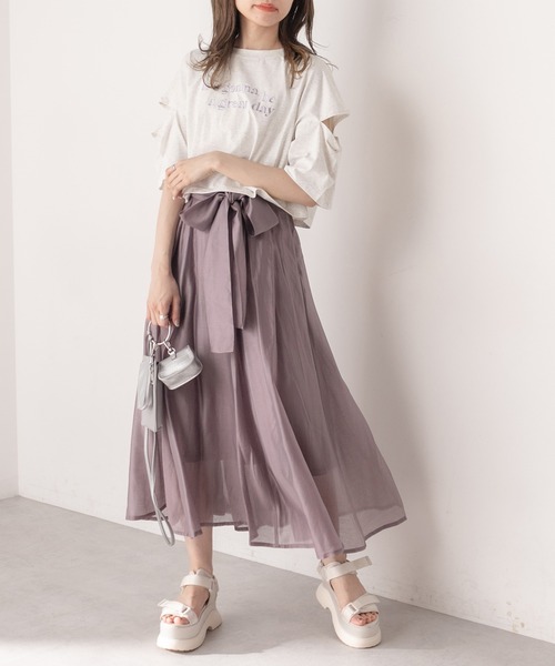 OLIVE des OLIVE（オリーブデオリーブ）の「クロップド丈肩開きＴシャツ（Tシャツ/カットソー・レディース・ライトグレー/オフホワイト/サックスブルー/スミクロ・FREE）」の10枚目の写真