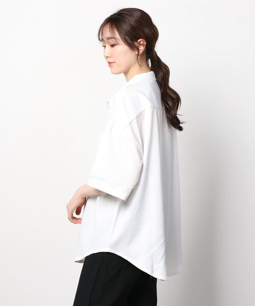 THE TWENTYSEVEN(ザ トゥエンティーセブン)の「The TWENTYSEVEN:PE TWILL WORK SHIRTS S/S ポリツイルワークシャツショートスリーブ(シャツ/ブラウス・レディース・ホワイト/ブラック/サックスブルー/グレイッシュベージュ・M/L/XL)」の5枚目の写真
