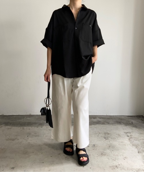 THE TWENTYSEVEN(ザ トゥエンティーセブン)の「The TWENTYSEVEN:PE TWILL WORK SHIRTS S/S ポリツイルワークシャツショートスリーブ(シャツ/ブラウス・レディース・ホワイト/ブラック/サックスブルー/グレイッシュベージュ・M/L/XL)」の3枚目の写真