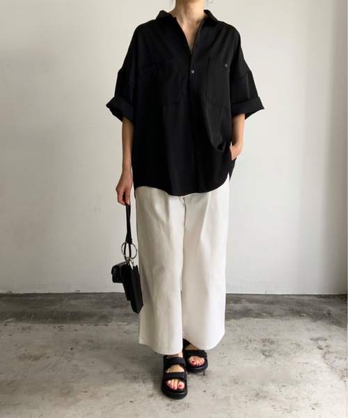 THE TWENTYSEVEN(ザ トゥエンティーセブン)の「The TWENTYSEVEN:PE TWILL WORK SHIRTS S/S ポリツイルワークシャツショートスリーブ(シャツ/ブラウス・レディース・ホワイト/ブラック/サックスブルー/グレイッシュベージュ・M/L/XL)」の17枚目の写真