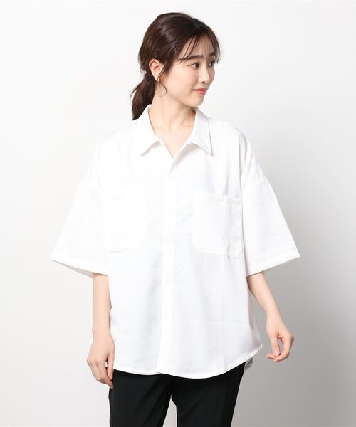 THE TWENTYSEVEN(ザ トゥエンティーセブン)の「The TWENTYSEVEN:PE TWILL WORK SHIRTS S/S ポリツイルワークシャツショートスリーブ(シャツ/ブラウス・レディース・ホワイト/ブラック/サックスブルー/グレイッシュベージュ・M/L/XL)」の8枚目の写真