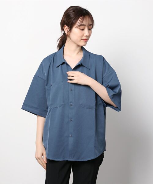 THE TWENTYSEVEN(ザ トゥエンティーセブン)の「The TWENTYSEVEN:PE TWILL WORK SHIRTS S/S ポリツイルワークシャツショートスリーブ(シャツ/ブラウス・レディース・ホワイト/ブラック/サックスブルー/グレイッシュベージュ・M/L/XL)」の7枚目の写真