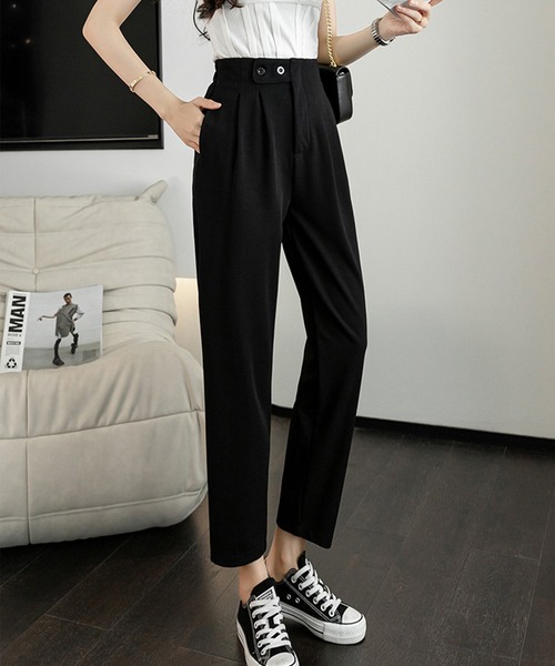 aimoha（アイモハ）の「後ろウェストゴムスラックス（スラックス・レディース・ブラック/ベージュ・SMALL/MEDIUM/LARGE/X-LARGE/XX-LARGE）」の2枚目の写真