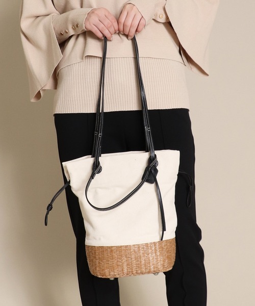 story.（ストーリー）の「【story/ストーリー】キャンバス×カゴ2WAYバッグ（かごバッグ・レディース・ホワイト/ベージュ・FREE）」の2枚目の写真