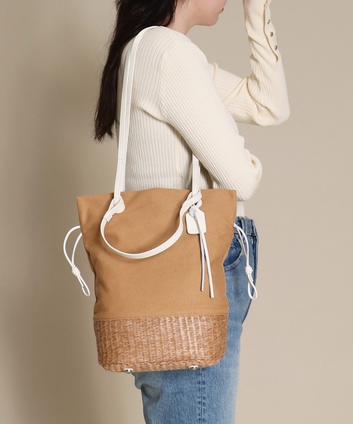 story.（ストーリー）の「【story/ストーリー】キャンバス×カゴ2WAYバッグ（かごバッグ・レディース・ホワイト/ベージュ・FREE）」の9枚目の写真