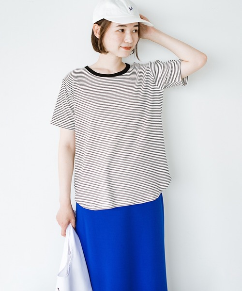 haco!（ハコ）の「シンプルTシャツに飽きた！コーデにアクセントが欲しい！そんなときにさっと着てかわいい　柄とシルエットで体操服見えを回避したリンガーTシャツby who made me（Tシャツ/カットソー・レディース・ホワイト×ブラック/ブラウン系その他・SMALL/MEDIUM/LARGE/X-LARGE）」の6枚目の写真