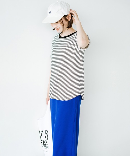 haco!（ハコ）の「シンプルTシャツに飽きた！コーデにアクセントが欲しい！そんなときにさっと着てかわいい　柄とシルエットで体操服見えを回避したリンガーTシャツby who made me（Tシャツ/カットソー・レディース・ホワイト×ブラック/ブラウン系その他・SMALL/MEDIUM/LARGE/X-LARGE）」の12枚目の写真