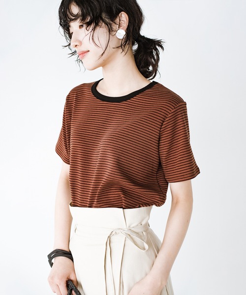 haco!（ハコ）の「シンプルTシャツに飽きた！コーデにアクセントが欲しい！そんなときにさっと着てかわいい　柄とシルエットで体操服見えを回避したリンガーTシャツby who made me（Tシャツ/カットソー・レディース・ホワイト×ブラック/ブラウン系その他・SMALL/MEDIUM/LARGE/X-LARGE）」の15枚目の写真