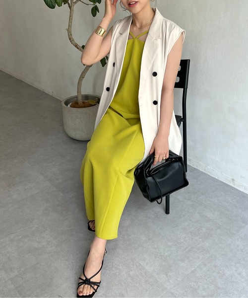 prose verse(プロズヴェール)の「クロスストラップナローキャミワンピ(ワンピース・レディース・グリーン/ブラウン/ブラック・フリ-)」の3枚目の写真