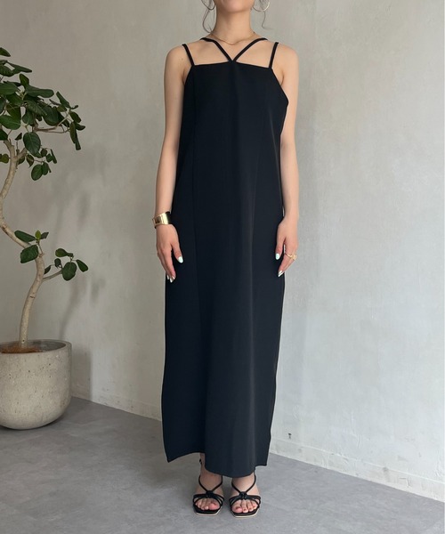 prose verse(プロズヴェール)の「クロスストラップナローキャミワンピ(ワンピース・レディース・グリーン/ブラウン/ブラック・フリ-)」の6枚目の写真