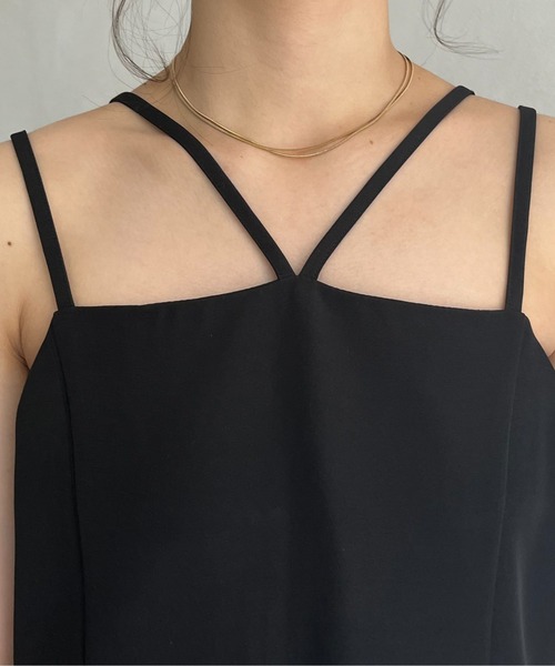 prose verse(プロズヴェール)の「クロスストラップナローキャミワンピ(ワンピース・レディース・グリーン/ブラウン/ブラック・フリ-)」の4枚目の写真