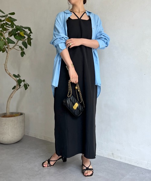 prose verse(プロズヴェール)の「クロスストラップナローキャミワンピ(ワンピース・レディース・グリーン/ブラウン/ブラック・フリ-)」の9枚目の写真