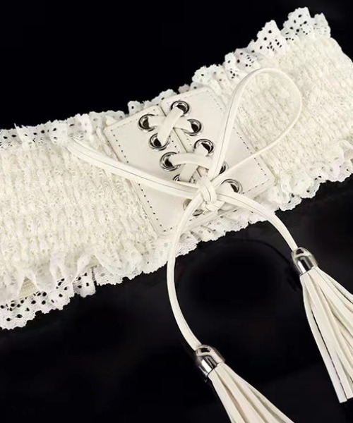 almo（アルモ）の「ﾚｰｽ編み上ﾍﾞﾙﾄ【YC】（ベルト・レディース・ホワイト/ブラック/キャメル・FREE）」の2枚目の写真