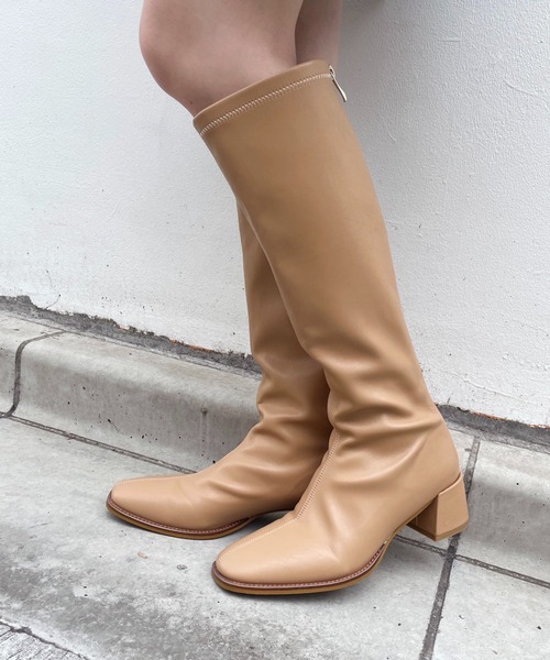 one after another NICE CLAUP（ワンアフターアナザーナイスクラップ）の「【2022AWアイテム】ストレッチロングブーツ（ブーツ・レディース・ブラック/ベージュ・SMALL/MEDIUM/LARGE）」の7枚目の写真