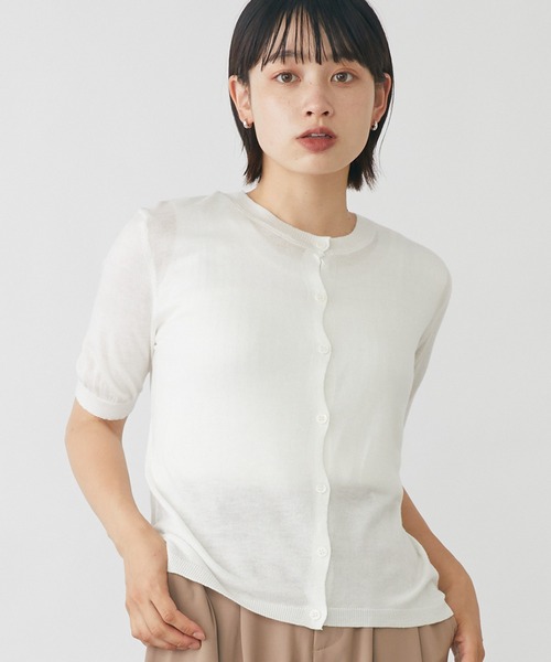 mebole（メボレ）の「Uネック半袖カーディガン（カーディガン/ボレロ・レディース・ホワイト/ブラック/ピンク/ブルー/ライトグリーン/オートミール・FREE）」の2枚目の写真