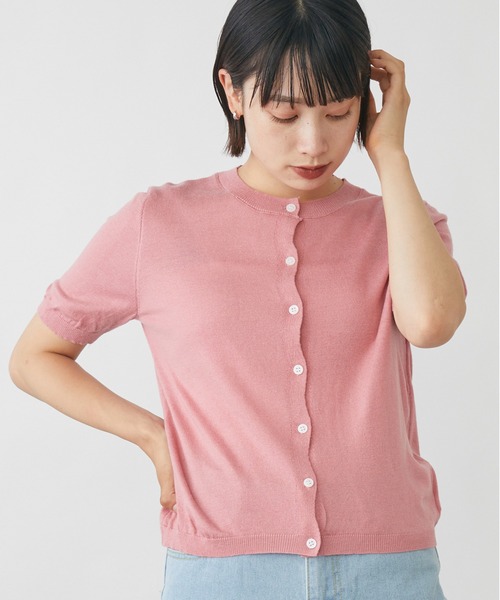 mebole（メボレ）の「Uネック半袖カーディガン（カーディガン/ボレロ・レディース・ホワイト/ブラック/ピンク/ブルー/ライトグリーン/オートミール・FREE）」の6枚目の写真