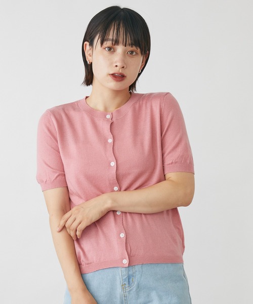 mebole（メボレ）の「Uネック半袖カーディガン（カーディガン/ボレロ・レディース・ホワイト/ブラック/ピンク/ブルー/ライトグリーン/オートミール・FREE）」の14枚目の写真