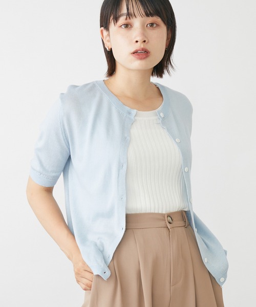 mebole（メボレ）の「Uネック半袖カーディガン（カーディガン/ボレロ・レディース・ホワイト/ブラック/ピンク/ブルー/ライトグリーン/オートミール・FREE）」の9枚目の写真