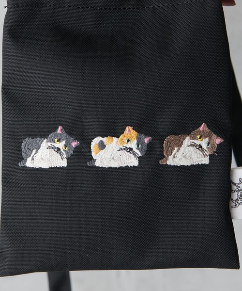 ear PAPILLONNER（イアパピヨネ）の「ネコ刺繍ポシェット（ショルダーバッグ・レディース・ブラック・FREE）」の8枚目の写真