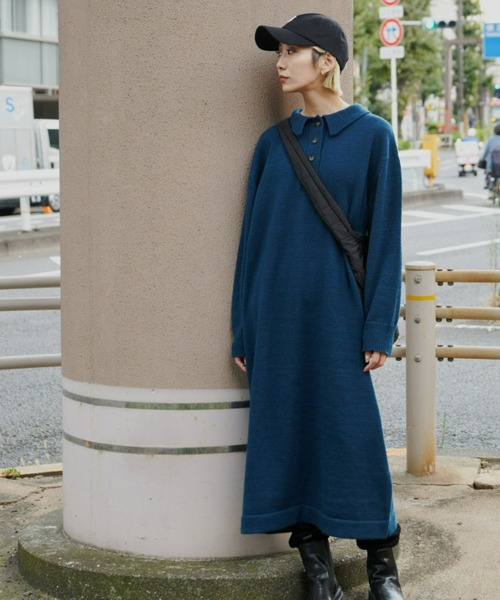 Auntie Rosa Holiday(アンティローザホリデー)の「ポロニットワンピース(ワンピース・レディース・ブラック/ネイビー/オフホワイト・FREE)」の13枚目の写真