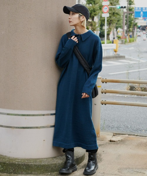 Auntie Rosa Holiday(アンティローザホリデー)の「ポロニットワンピース(ワンピース・レディース・ブラック/ネイビー/オフホワイト・FREE)」の16枚目の写真