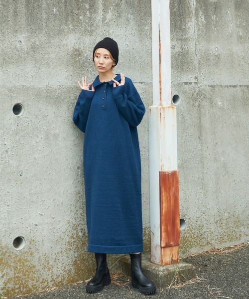 Auntie Rosa Holiday(アンティローザホリデー)の「ポロニットワンピース(ワンピース・レディース・ブラック/ネイビー/オフホワイト・FREE)」の8枚目の写真