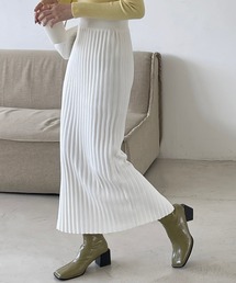 バックスリットリブニットロングスカート